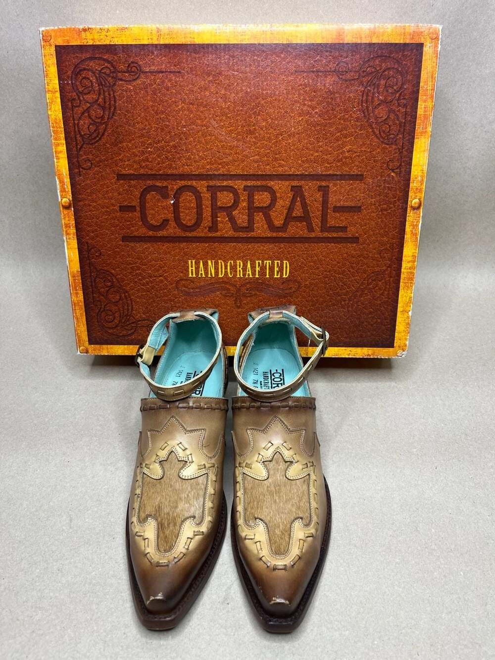 Corral Handcrafted Western Ankle Boots with Buckle Strap, Tan and Hair-on-Hide D